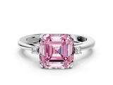 White gold Fancy Pink Asscher  Cut Three-Stone Solitaire Ring with Round Accent Diamonds and Four-Prong Setting_37