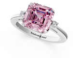 White gold Fancy Pink Asscher  Cut Three-Stone Solitaire Ring with Round Accent Diamonds and Four-Prong Setting_38