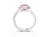 White gold Fancy Pink Asscher  Cut Three-Stone Solitaire Ring with Round Accent Diamonds and Four-Prong Setting_40