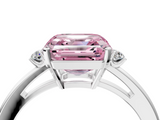 White gold Fancy Pink Asscher  Cut Three-Stone Solitaire Ring with Round Accent Diamonds and Four-Prong Setting_42