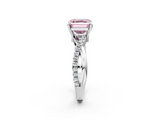 White gold Fancy Pink Asscher  Cut Twist Band Solitaire Diamond Ring with Pavé Setting_5