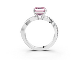 White gold Fancy Pink Asscher  Cut Twist Band Solitaire Diamond Ring with Pavé Setting_6