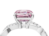 White gold Fancy Pink Asscher  Cut Twist Band Solitaire Diamond Ring with Pavé Setting_7