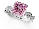 White gold Fancy Pink Asscher  Cut Twisted Pavé Band Solitaire Ring with Four-Prong Setting_1
