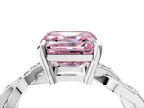 White gold Fancy Pink Asscher  Cut Twisted Pavé Band Solitaire Ring with Four-Prong Setting_4