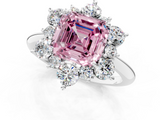 White gold Fancy Pink Asscher  Diamond Cluster Halo Ring with Solitaire Band and Four-Prong Setting_1