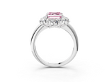 White gold Fancy Pink Asscher  Diamond Cluster Halo Ring with Solitaire Band and Four-Prong Setting_3