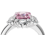 White gold Fancy Pink Asscher  Diamond Cluster Halo Ring with Solitaire Band and Four-Prong Setting_4