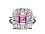White gold Fancy Pink Asscher  Diamond Cluster Halo Solitaire with Four-Prong Setting_141