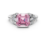 White gold Fancy Pink Asscher  Diamond Cluster Leaf Design Ring with Prong Setting_17