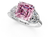 White gold Fancy Pink Asscher  Diamond Cluster Leaf Design Ring with Prong Setting_18