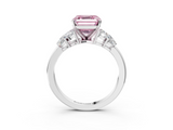 White gold Fancy Pink Asscher  Diamond Cluster Leaf Design Ring with Prong Setting_20
