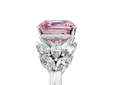 White gold Fancy Pink Asscher  Diamond Cluster Leaf Design Ring with Prong Setting_22