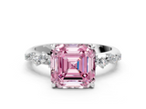 White gold Fancy Pink Asscher  Diamond Cluster Prong-Set Solitaire Ring