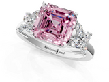 White gold Fancy Pink Asscher  Diamond Floral Cluster Ring with Solitaire Band and Prong Setting_1