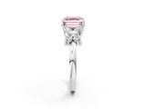 White gold Fancy Pink Asscher  Diamond Floral Cluster Ring with Solitaire Band and Prong Setting_2