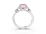 White gold Fancy Pink Asscher  Diamond Floral Cluster Ring with Solitaire Band and Prong Setting_3