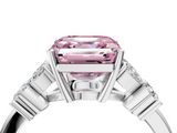 White gold Fancy Pink Asscher  Diamond Floral Cluster Ring with Solitaire Band and Prong Setting_4