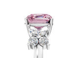 White gold Fancy Pink Asscher  Diamond Floral Cluster Ring with Solitaire Band and Prong Setting_5