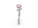 White gold Fancy Pink Asscher  Diamond Floral Vine Solitaire Engagement Ring_2