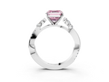 White gold Fancy Pink Asscher  Diamond Floral Vine Solitaire Engagement Ring_3