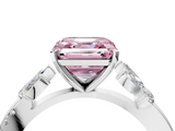 White gold Fancy Pink Asscher  Diamond Floral Vine Solitaire Engagement Ring_4