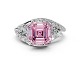 White gold Fancy Pink Asscher  Diamond Halo Ring with Marquise and Pavé Band in Prong Setting_17