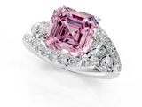 White gold Fancy Pink Asscher  Diamond Halo Ring with Marquise and Pavé Band in Prong Setting_18
