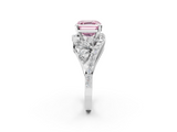 White gold Fancy Pink Asscher  Diamond Halo Ring with Marquise and Pavé Band in Prong Setting_19