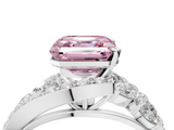 White gold Fancy Pink Asscher  Diamond Halo Ring with Marquise and Pavé Band in Prong Setting_21