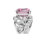 White gold Fancy Pink Asscher  Diamond Halo Ring with Marquise and Pavé Band in Prong Setting_22