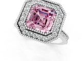 White gold Fancy Pink Asscher  Diamond Halo Ring with Milgrain Frame and Pavé Band_105