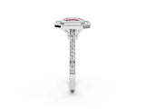 White gold Fancy Pink Asscher  Diamond Halo Ring with Milgrain Frame and Pavé Band_106