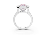 White gold Fancy Pink Asscher  Diamond Halo Ring with Milgrain Frame and Pavé Band_107