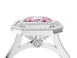 White gold Fancy Pink Asscher  Diamond Halo Ring with Milgrain Frame and Pavé Band_108
