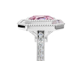 White gold Fancy Pink Asscher  Diamond Halo Ring with Milgrain Frame and Pavé Band_109