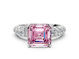 White gold Fancy Pink Asscher  Diamond Pavé Band Solitaire Ring with Four-Prong Setting_46
