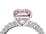 White gold Fancy Pink Asscher  Diamond Pavé Band Solitaire Ring with Four-Prong Setting_49