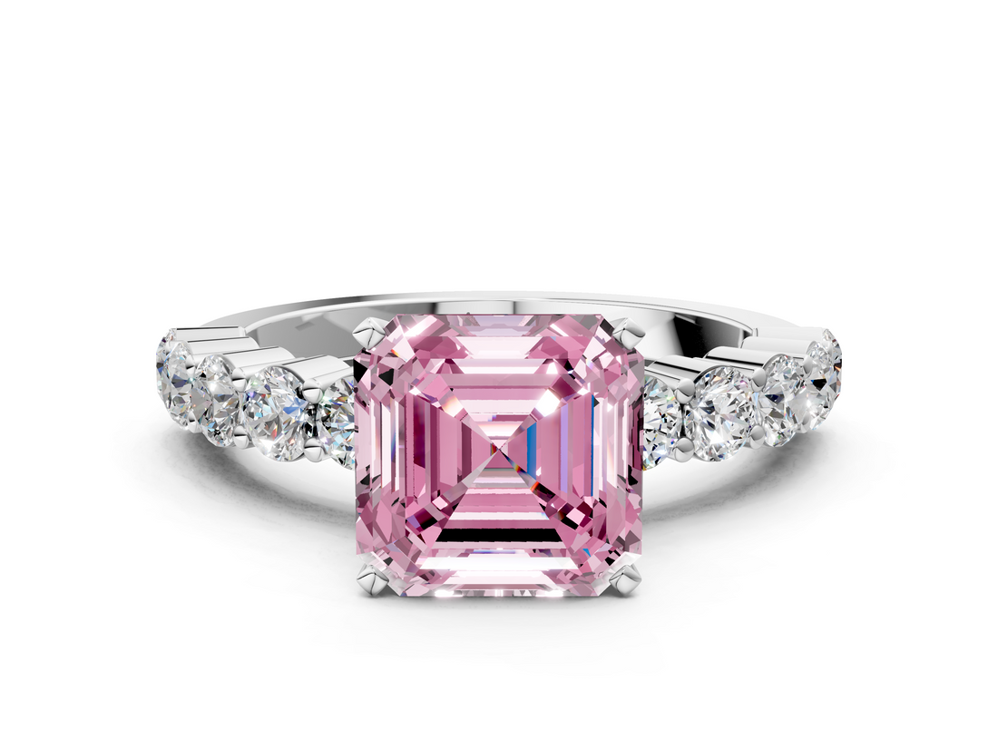 White gold Fancy Pink Asscher  Diamond Pavé Band Solitaire with Four-Prong Setting_36
