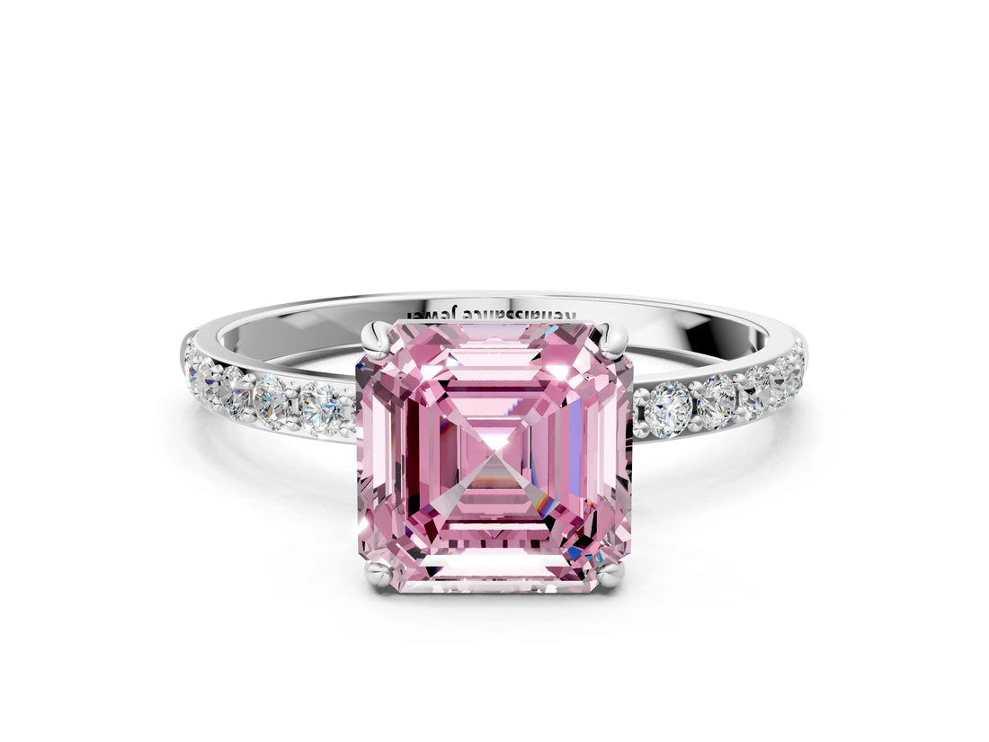 White gold Fancy Pink Asscher  Diamond Pavé Band with Six-Prong Setting_15