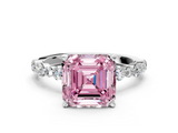 White gold Fancy Pink Asscher  Diamond Prong Set Engagement Ring with Pave Band_17