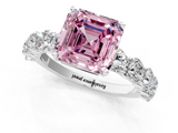 White gold Fancy Pink Asscher  Diamond Prong Setting with Side Stones on a Pave Band_1