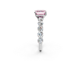 White gold Fancy Pink Asscher  Diamond Prong Setting with Side Stones on a Pave Band_2