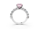 White gold Fancy Pink Asscher  Diamond Prong Setting with Side Stones on a Pave Band_3