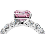 White gold Fancy Pink Asscher  Diamond Prong Setting with Side Stones on a Pave Band_4