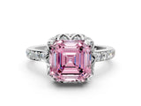 White gold Fancy Pink Asscher  Diamond Solitaire Ring with Shared Prong Pavé Band_24