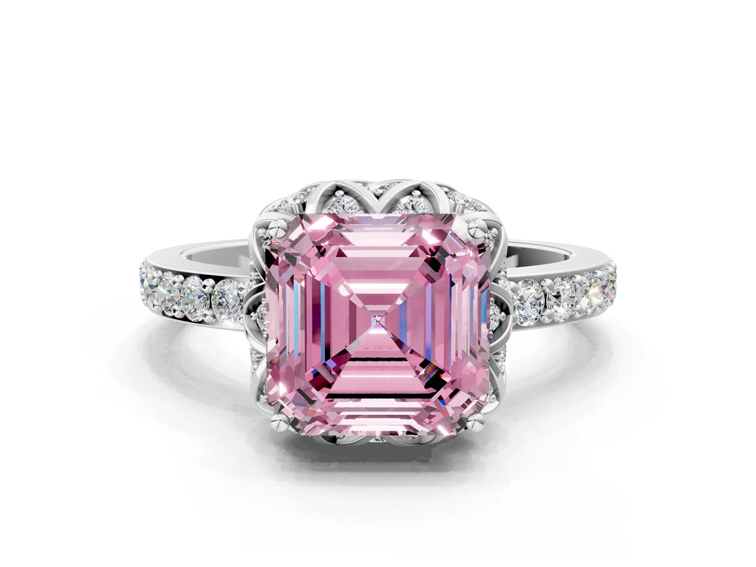 White gold Fancy Pink Asscher  Diamond Solitaire Ring with Shared Prong Pavé Band_29