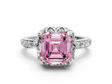 White gold Fancy Pink Asscher  Diamond Solitaire Ring with Shared Prong Pavé Band_29