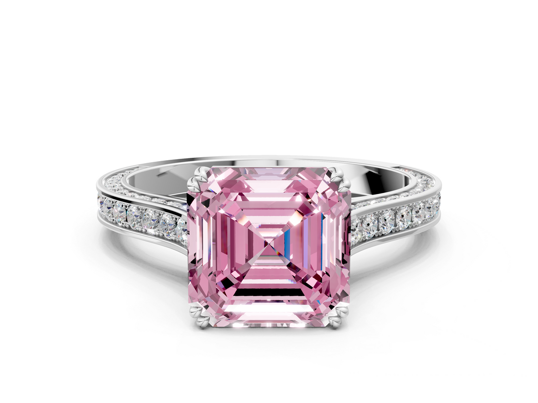 White gold Fancy Pink Asscher  Diamond Solitaire with Pave Band and Six-Prong Setting_70