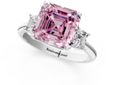 White gold Fancy Pink Asscher  Diamond Three-Stone Ring with Trapezoid Side Stones and Prong Setting_35